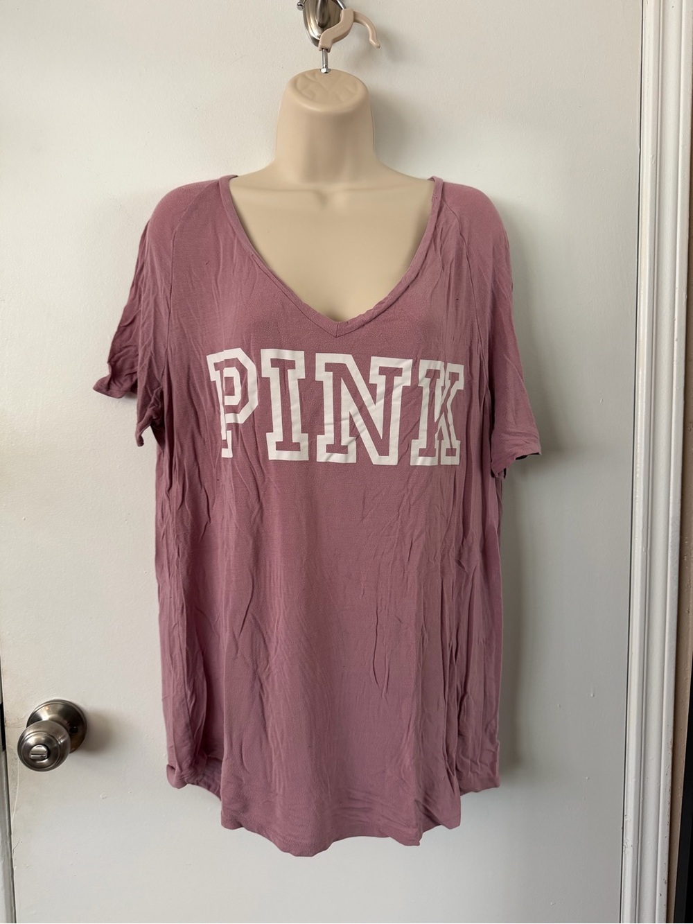 PINK Victoria's Secret Oversized V-Neck Tee- Mauve - S
